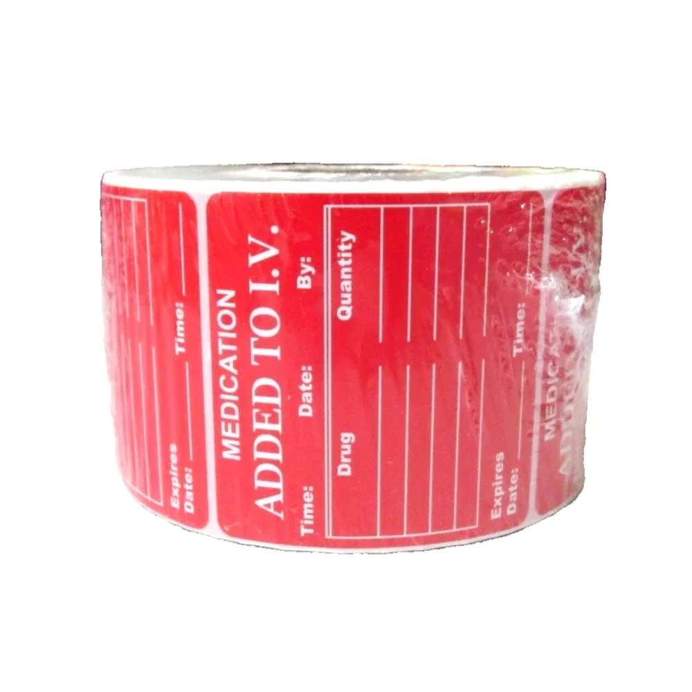 Veterinary Medical Adhesive Red Sticker Roll Medication Added To I.V. 500 Pack